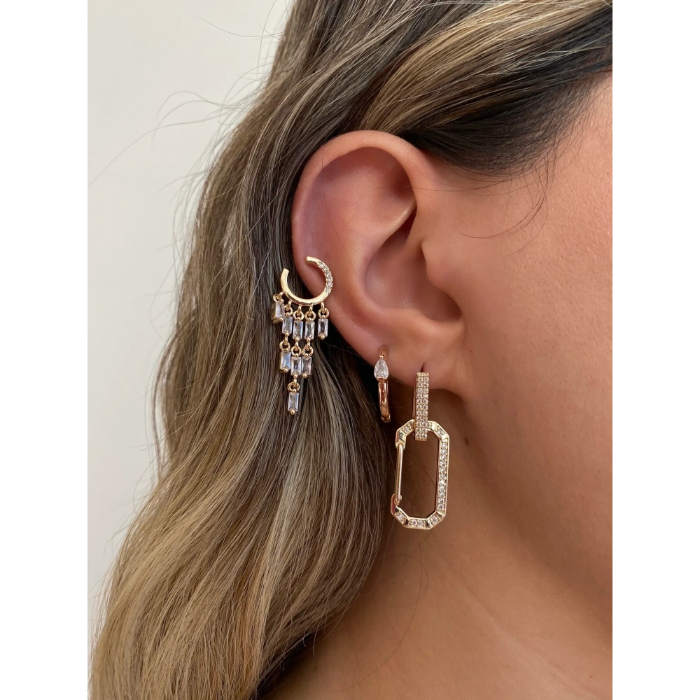 Gold Sallantılı Küpe Seti