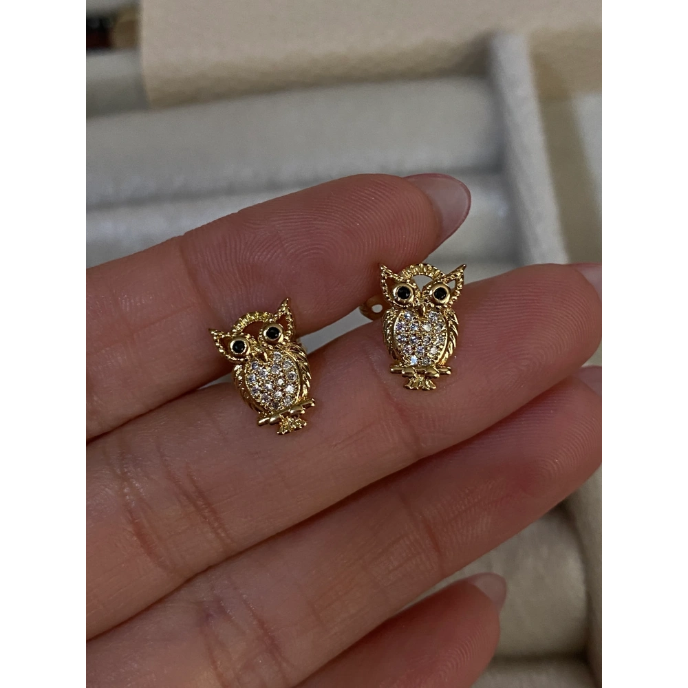 Gold Taşlı Minik Baykuş Küpe