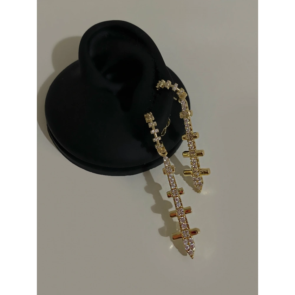 Gold Taşlı Tasarım Küpe