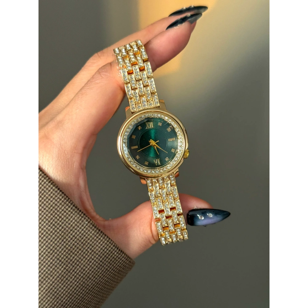 Gold Taşlı Yeşil Kol Saati