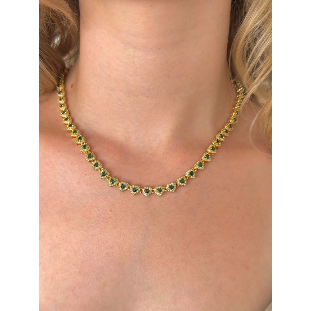 Gold Yeşil Kalpli Kolye