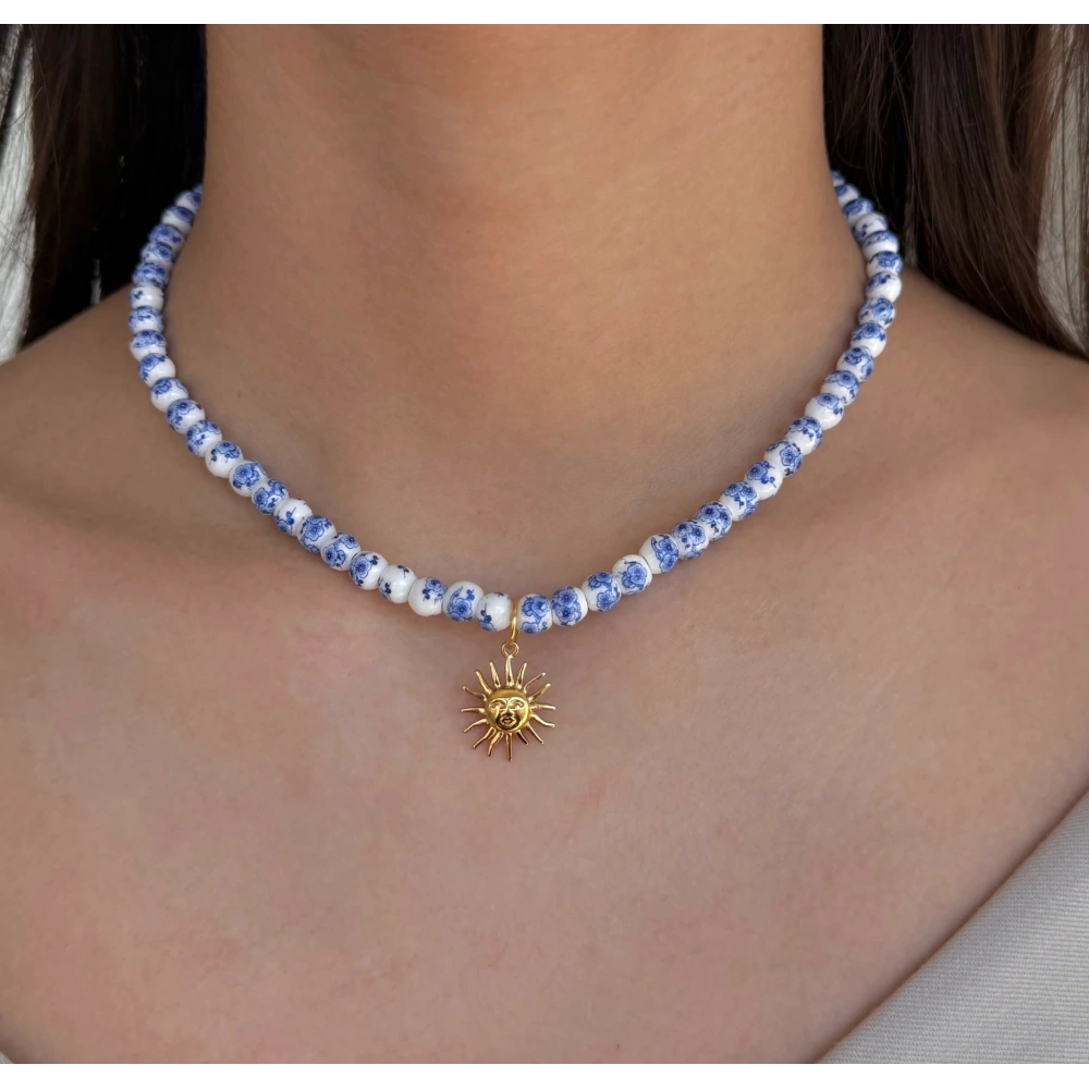 Güneş Detay Mavi Tasarım Kolye