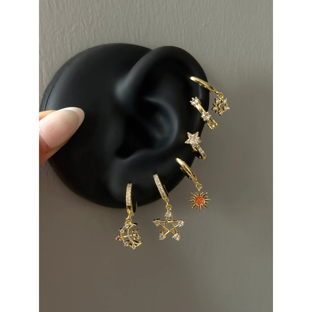 Güneş Detaylı 6 Lı Küpe Seti