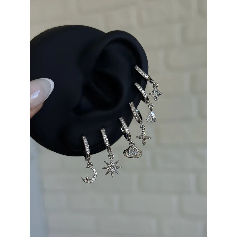 Hilal Detaylı 6 lı Küpe Seti