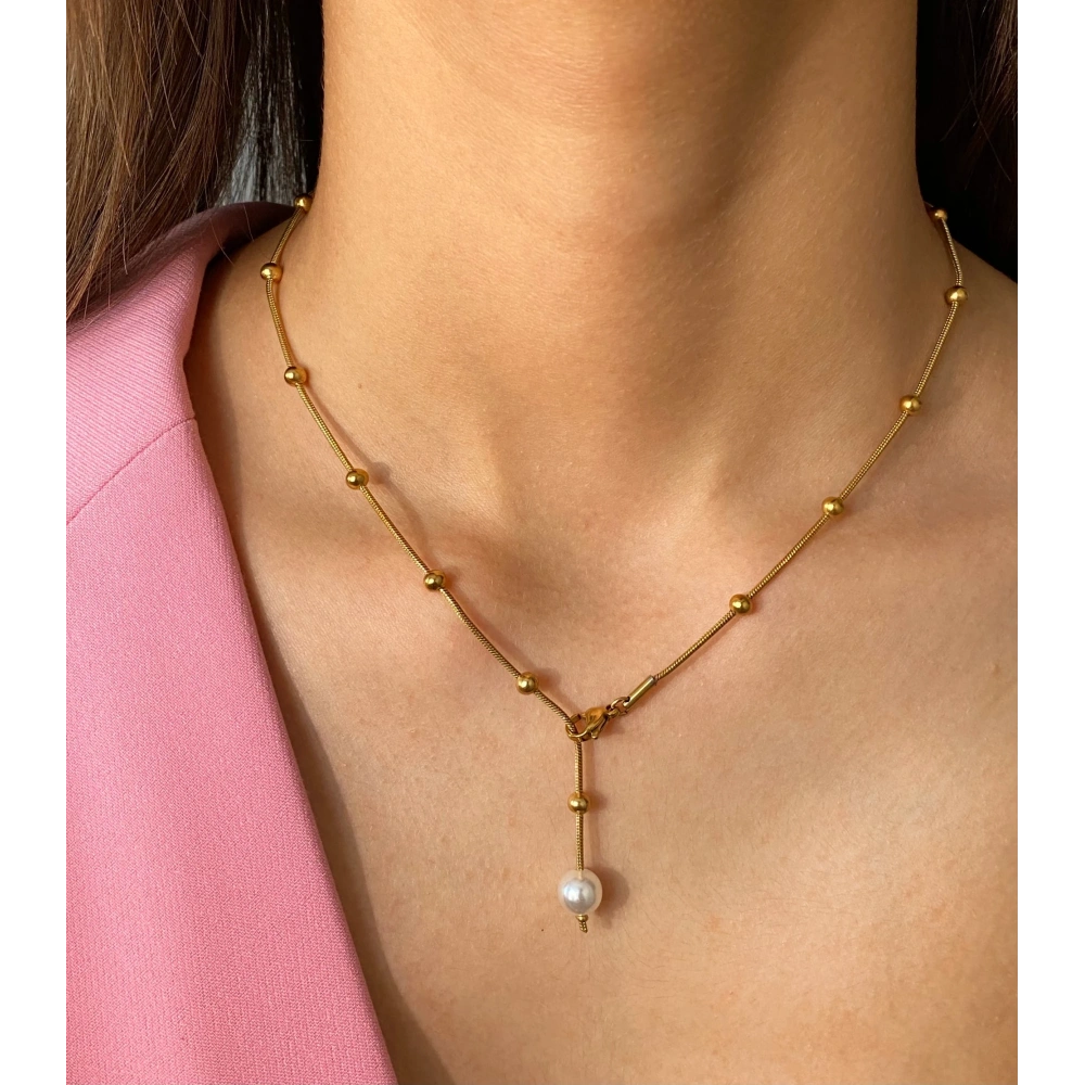 İncili Çelik Y Kolye