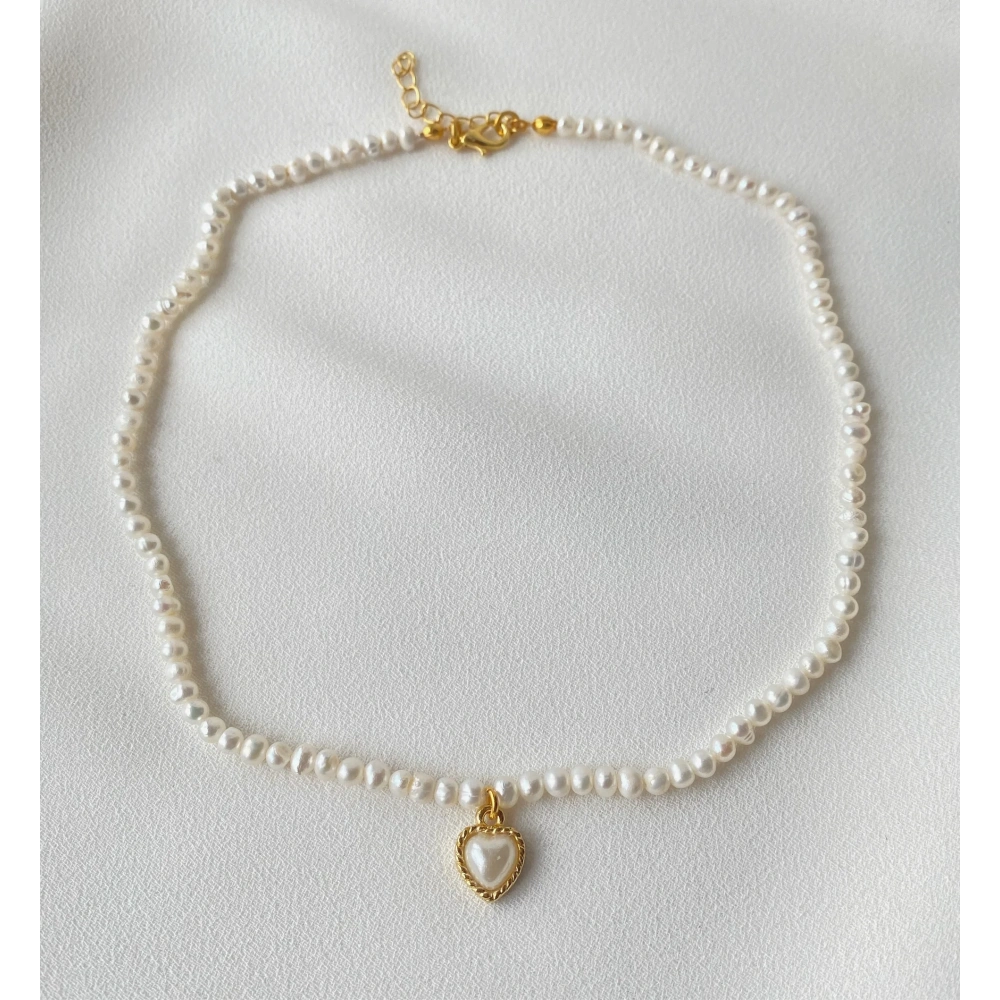 İncili Sedefli Kalp Kolye