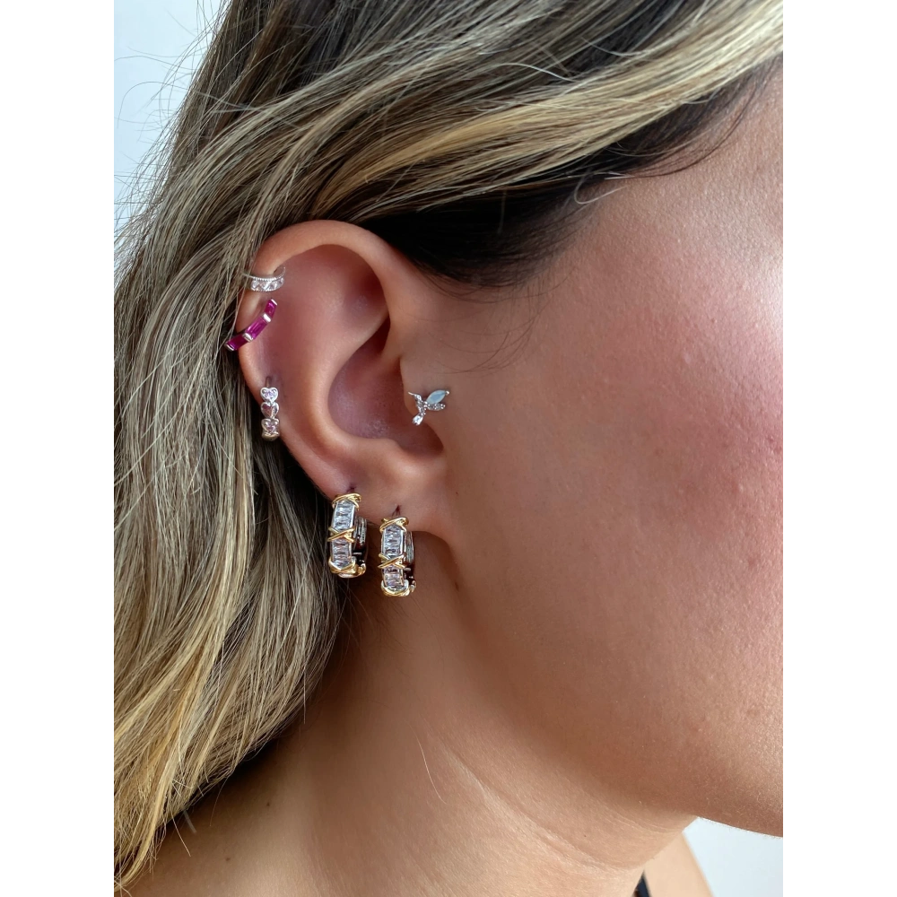 İthal Baget Taşlı Cross Küpe