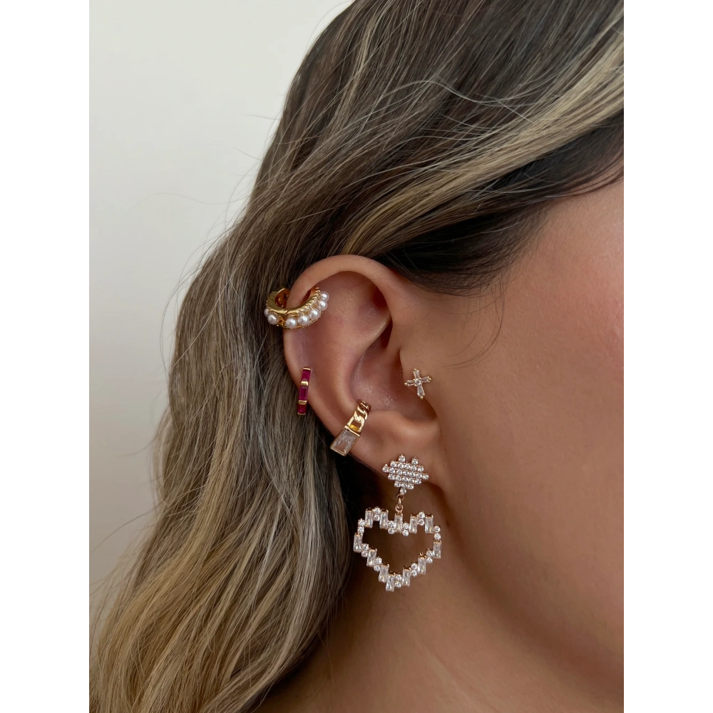 İthal Baget Taşlı Kalp Küpe