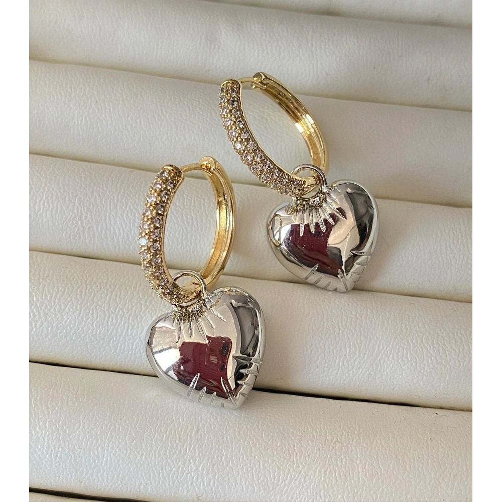 İthal Çift Renk Kalp Küpe