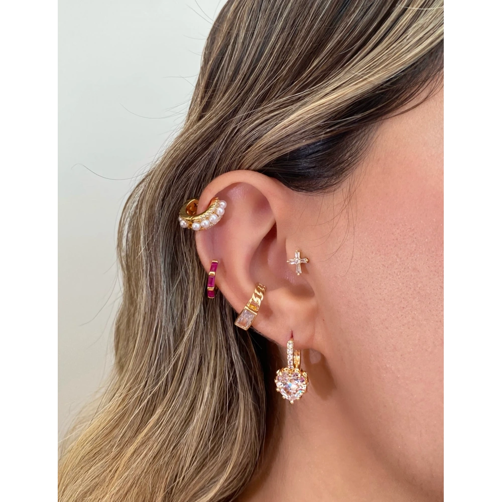 İthal Gold Swarovski Kalp küpe
