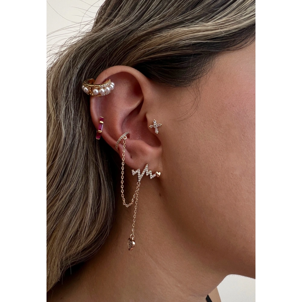 İthal Kalp Detaylı İkili Küpe