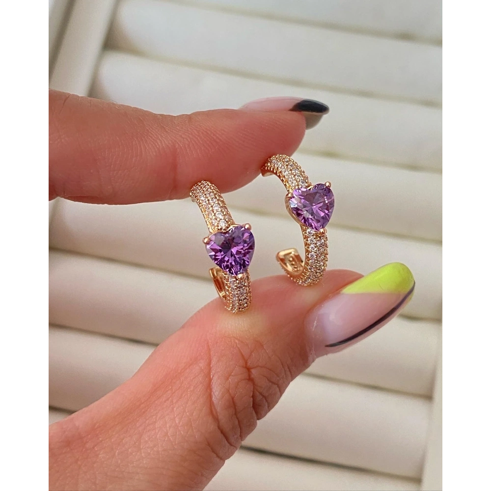 İthal Mor Kalpli Halka Küpe