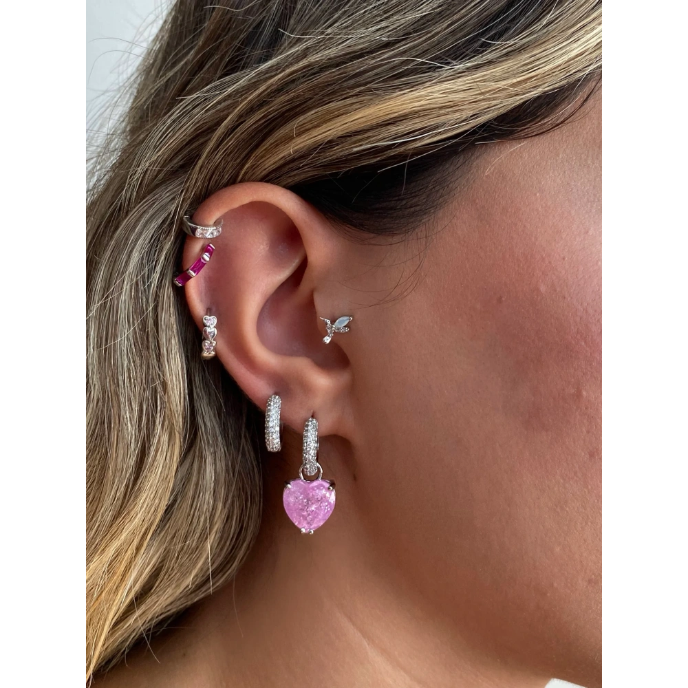 İthal Pembe Kuvars Taşlı Kalp Küpe