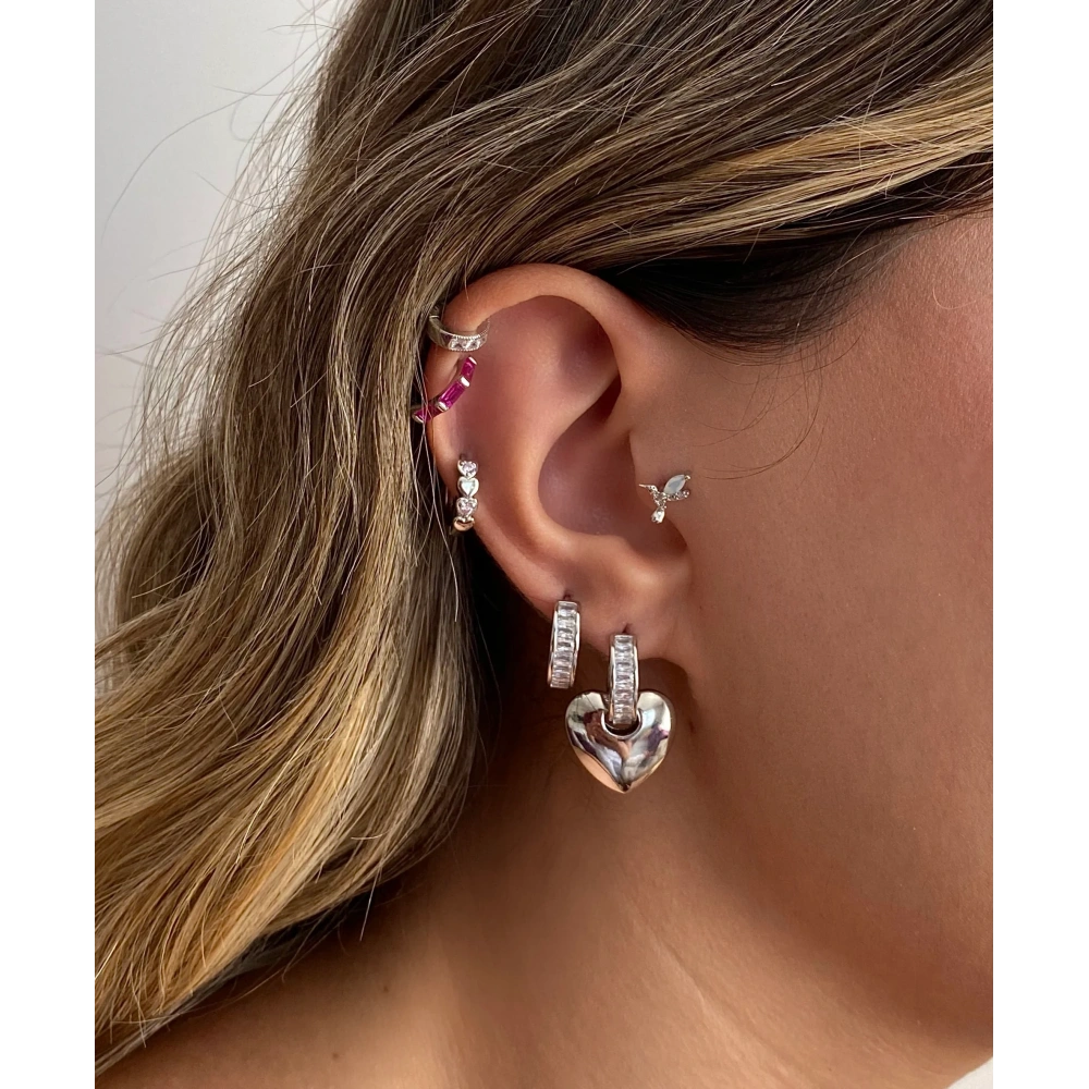 İthal Silver Baget Taşlı Kalp Küpe