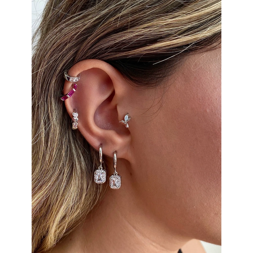 İthal Silver Baget Taşlı Küpe