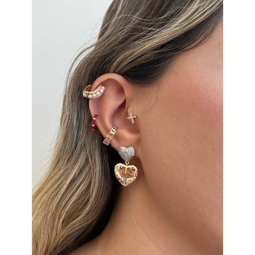 İthal Taşlı Kalp Kalp Küpe