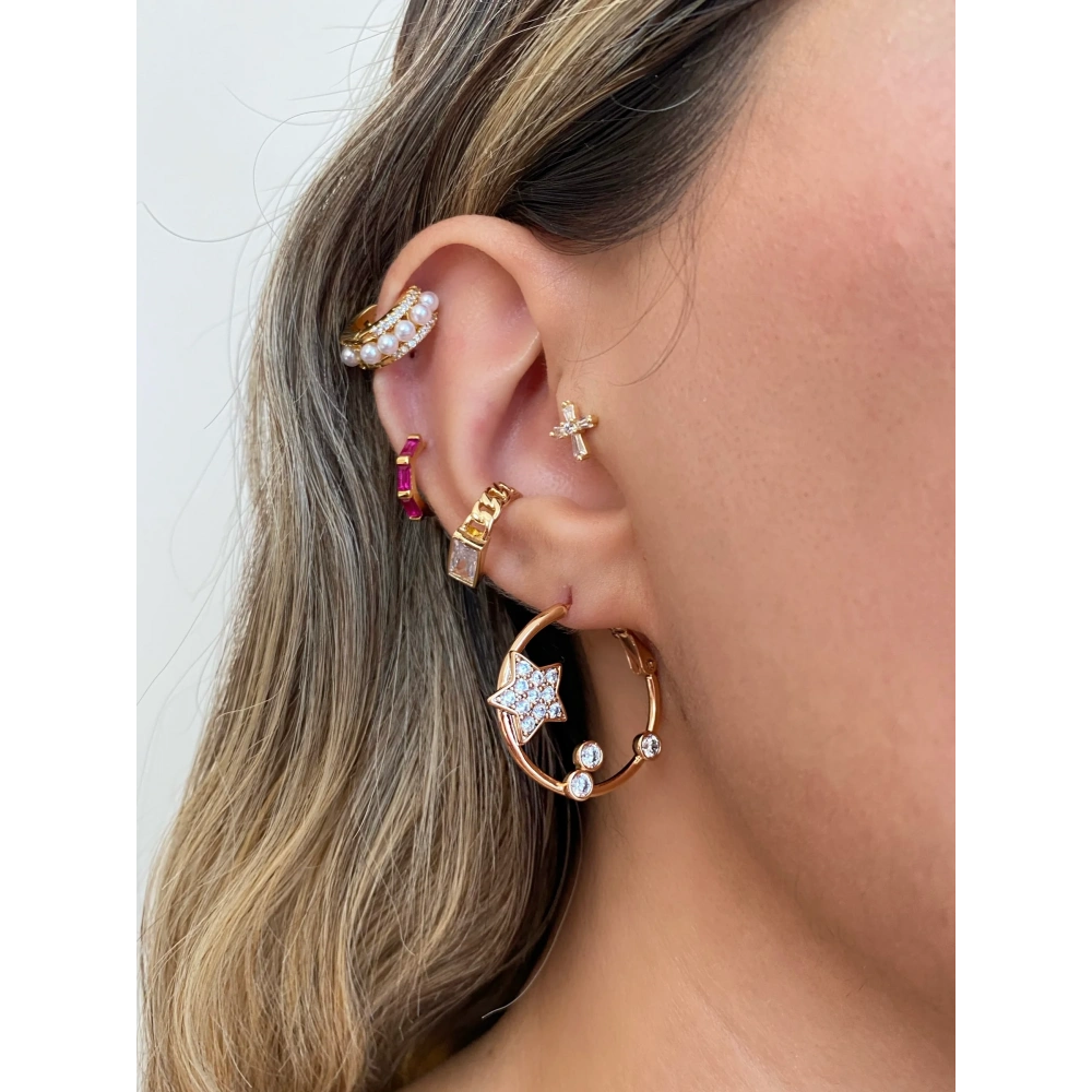 İthal Yıldız Detaylı Halka Küpe