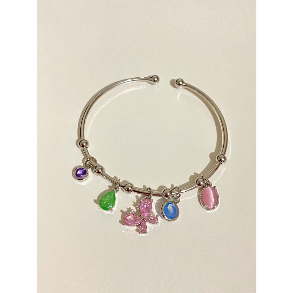 Kelebek Detaylı Silver Charm Bileklik