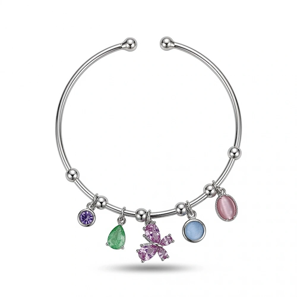 Kelebek Detaylı Silver Charm Bileklik