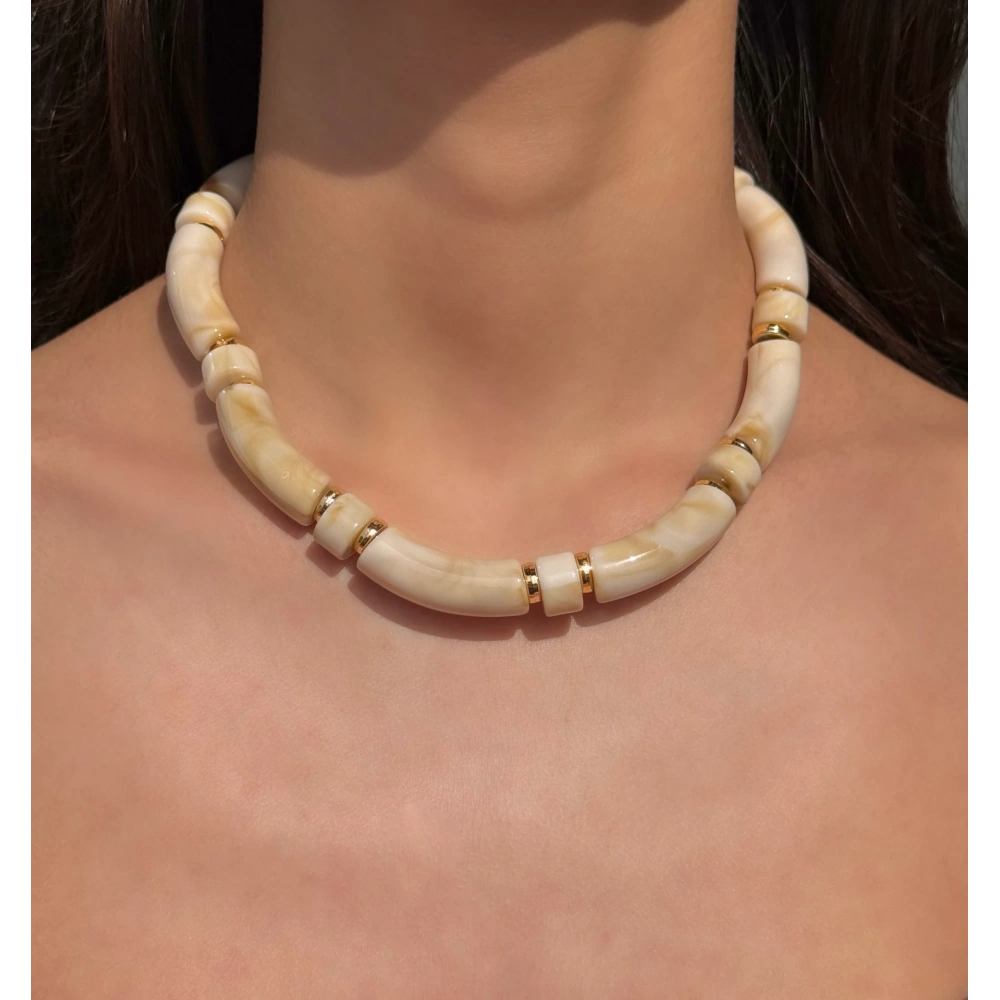 Kemik Renk Choker & Kolye