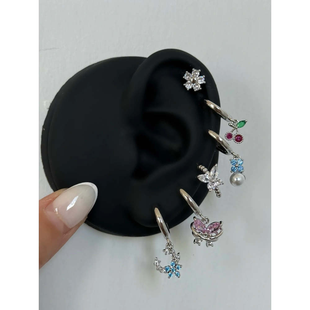 Kiraz Detay 6 Lı Küpe Seti