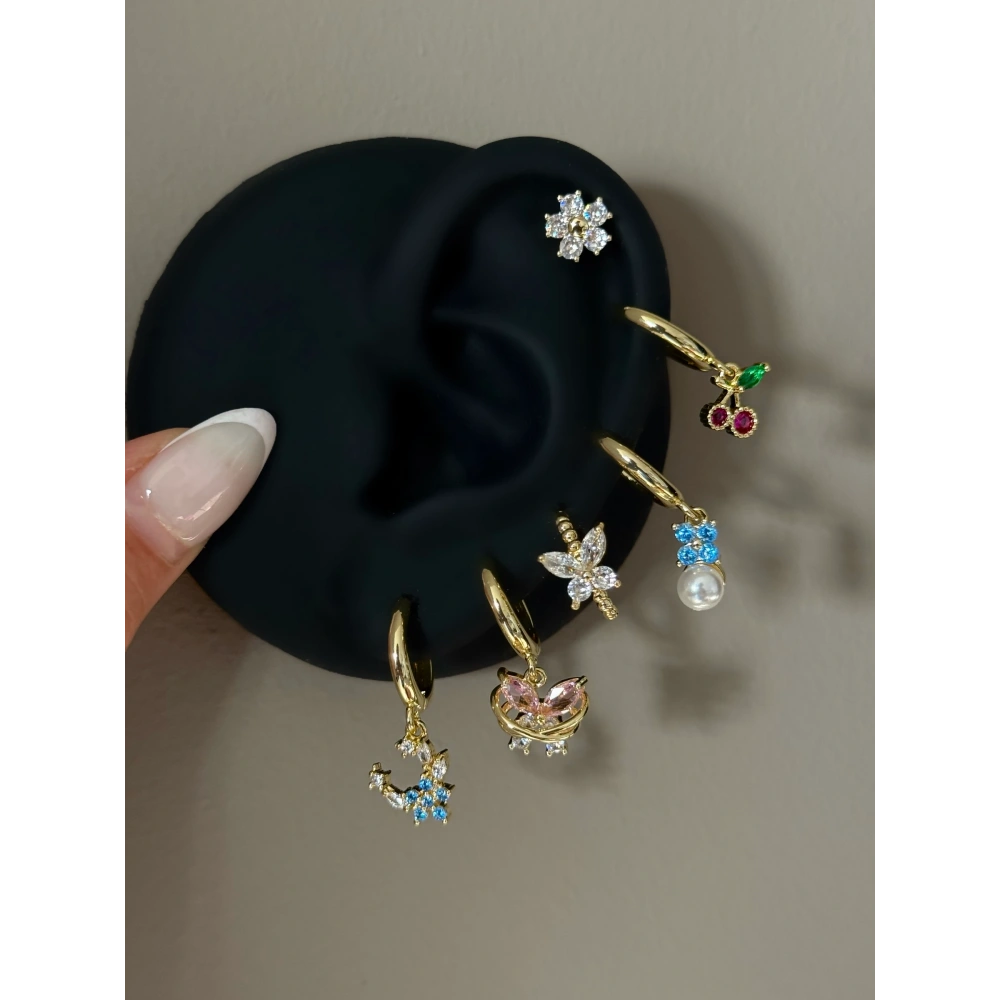 Kiraz Detaylı 6 Lı Küpe Seti