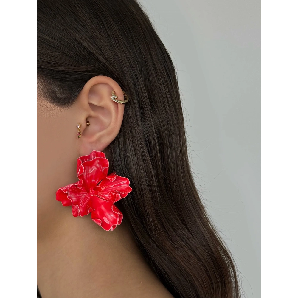 Kırmızı Çiçek Küpe