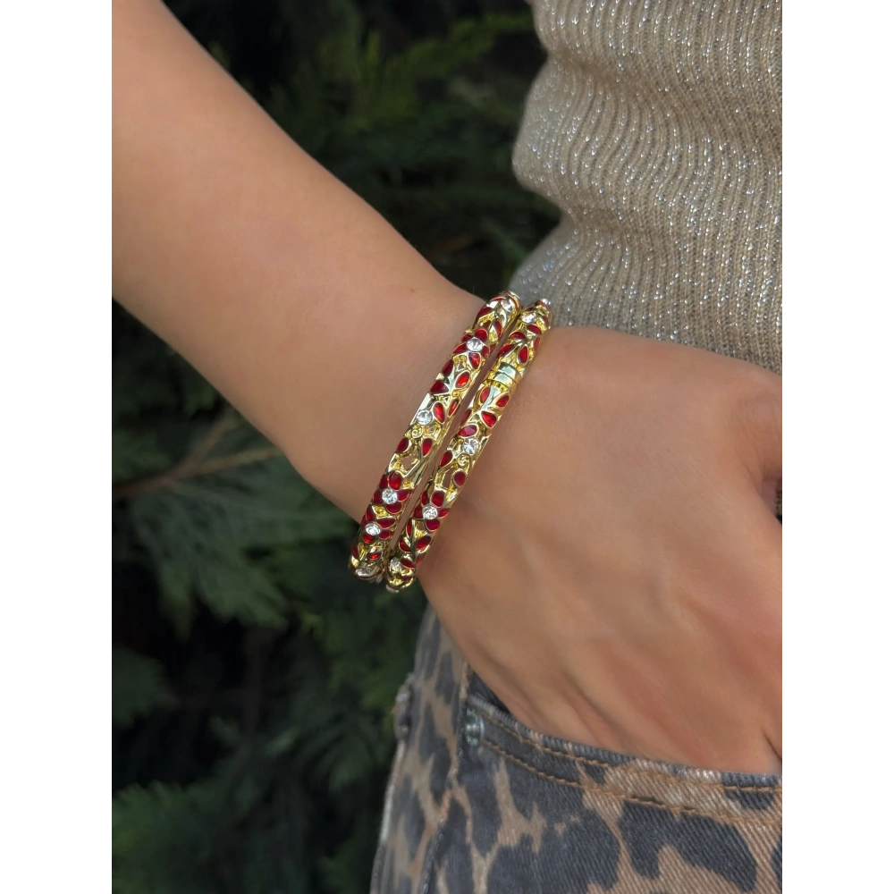 Kırmızı Çiçekli Mineli Kelepçe Bileklik