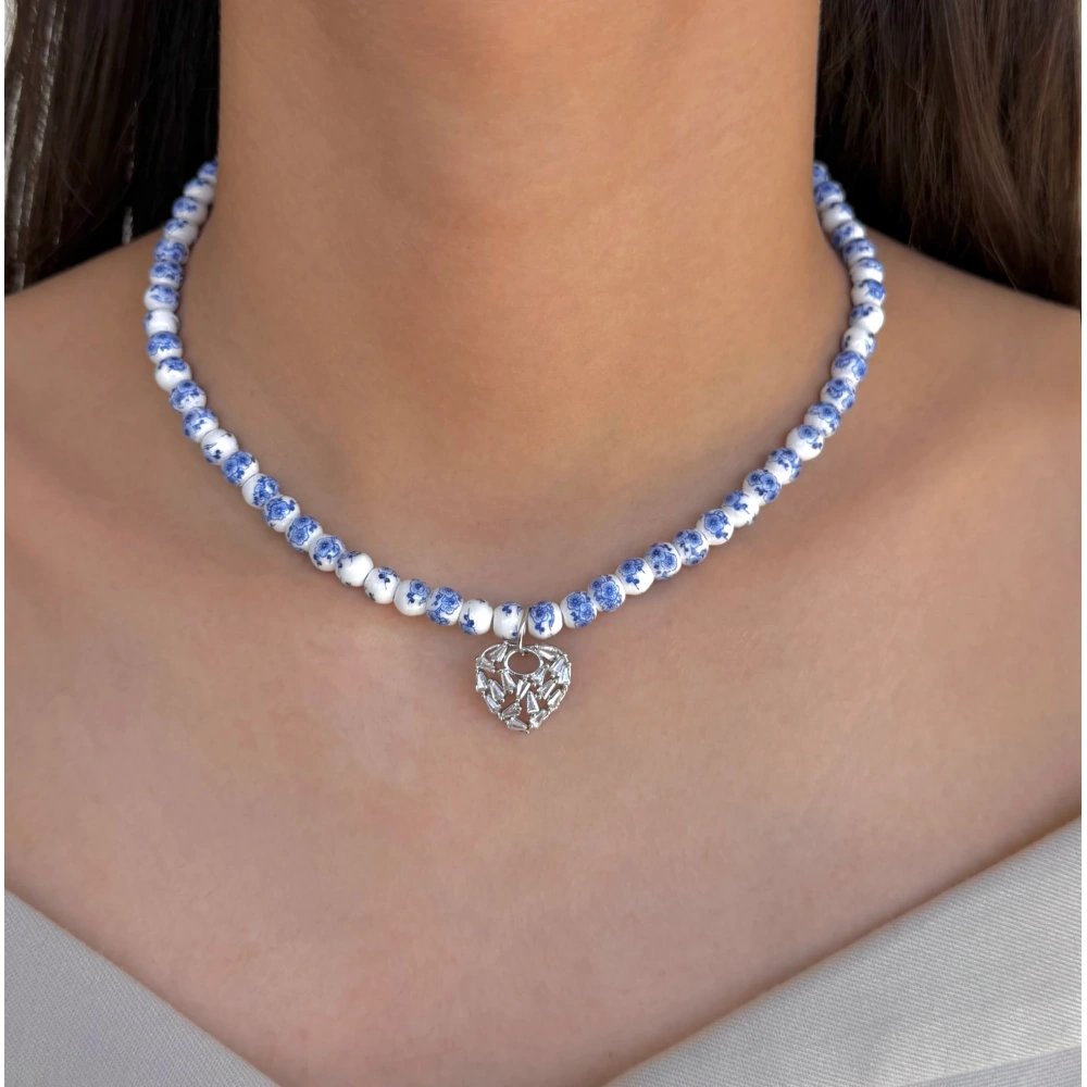 Kristal Kalpli Mavi Tasarım Kolye