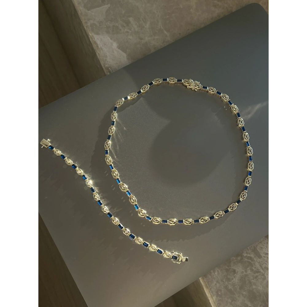 Lacivert Baget Taşlı Set