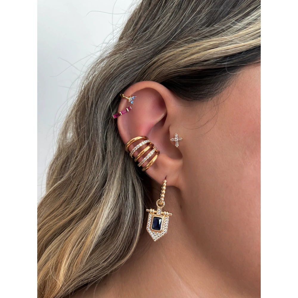 Lacivert Etnik Detaylı Küpe