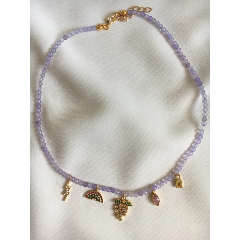Lila Kuvars Taşlı Charm Kolye