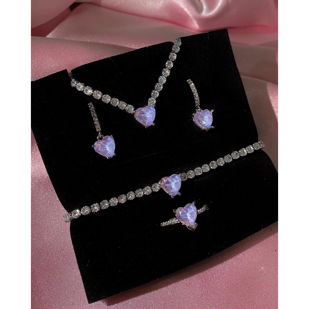 Lila Swarovski Kalpli Suyolu Set
