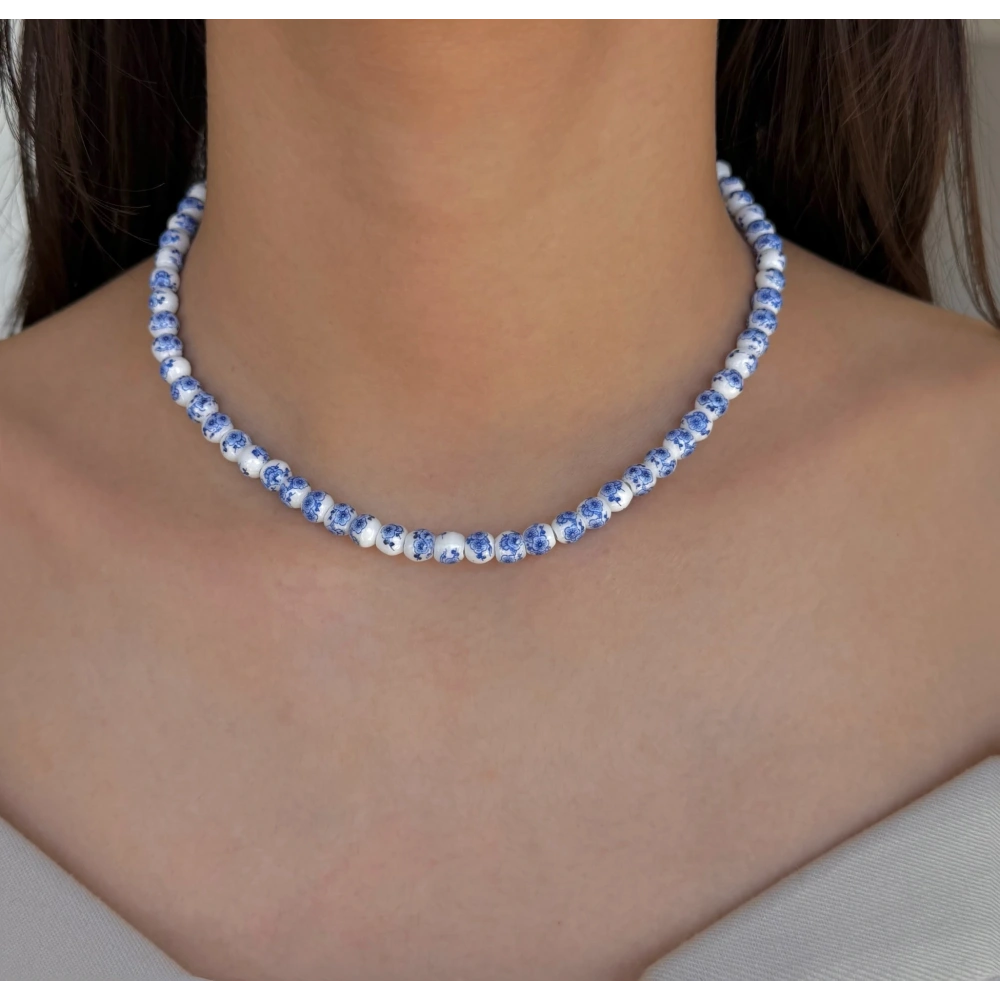 Mavi Cam Taşlı Kolye