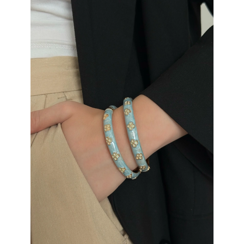 Mavi Çiçek Detay Mineli Kelepçe Bileklik