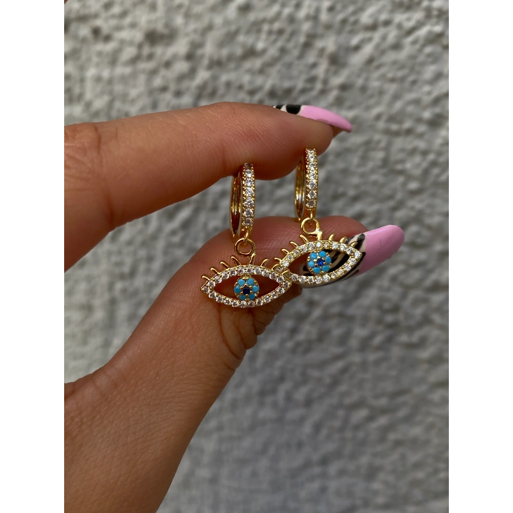 Mavi Göz Detaylı Küpe