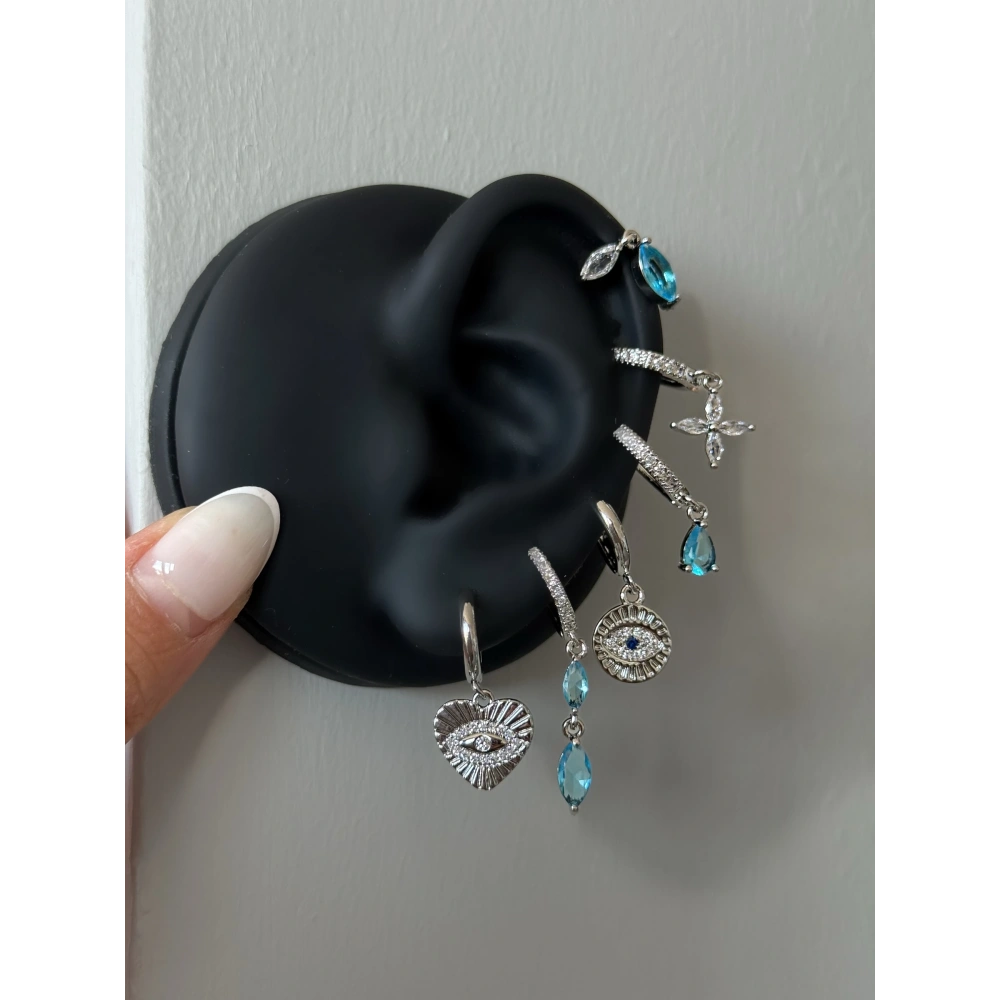 Mavi Gözlü 6 Lı Küpe Seti