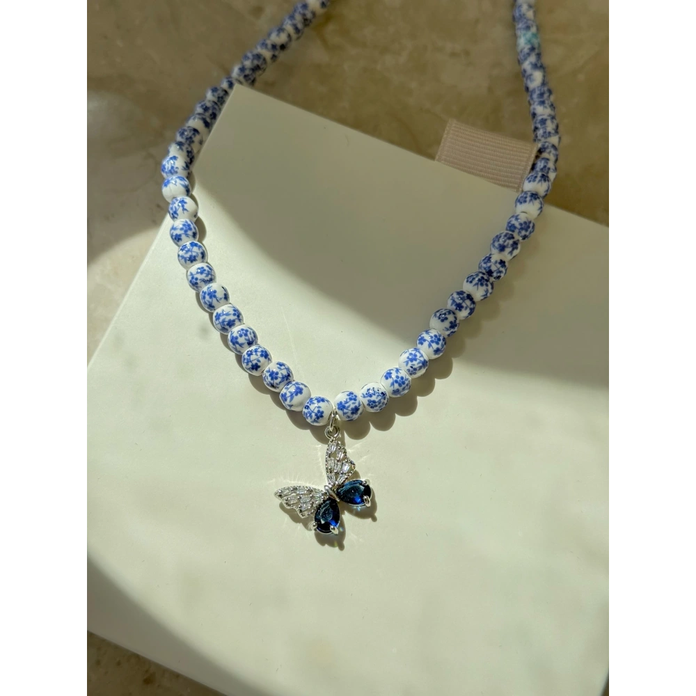 Mavi Kelebek Detay Tasarım Kolye