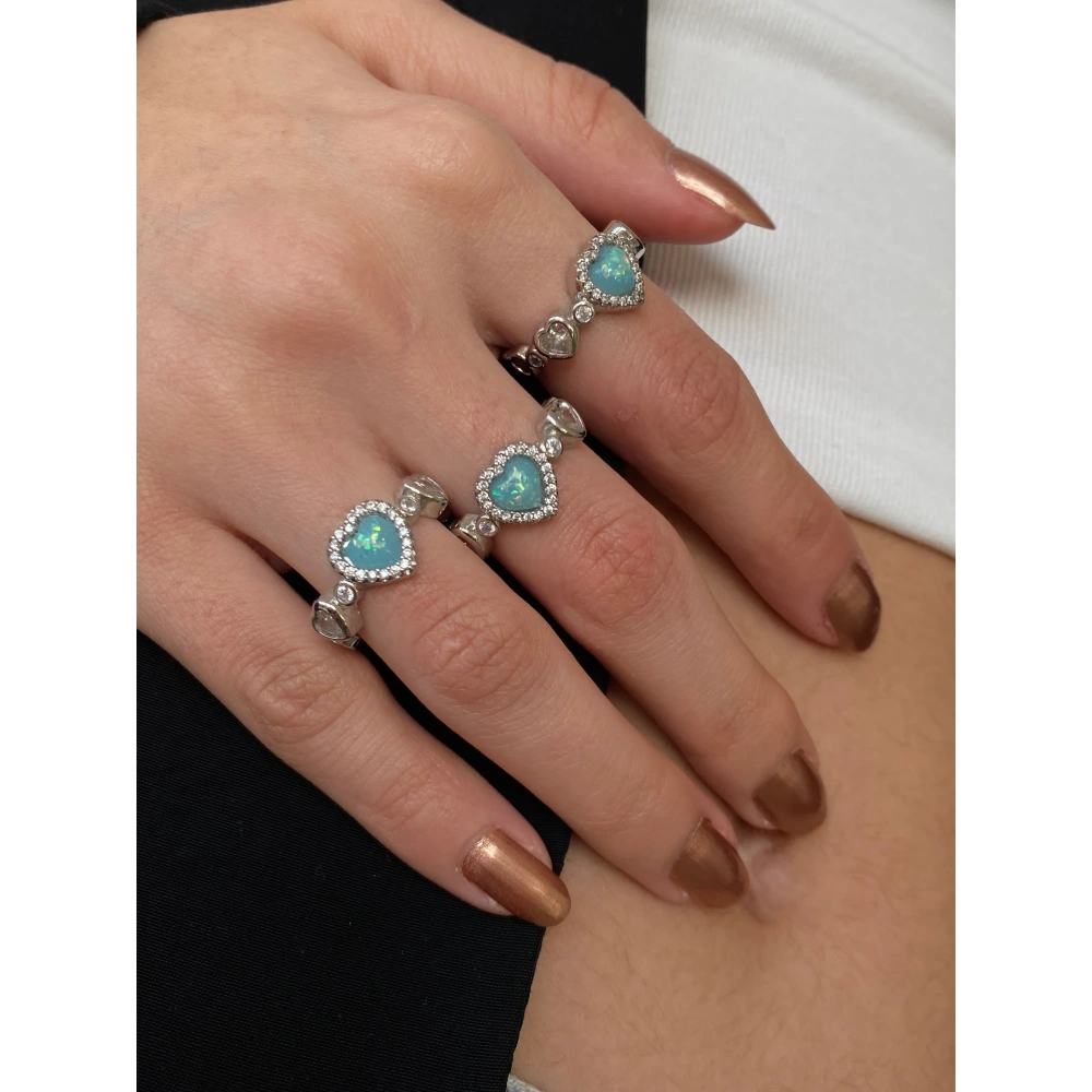 Mavi Opal Taşlı Kalp Yüzük