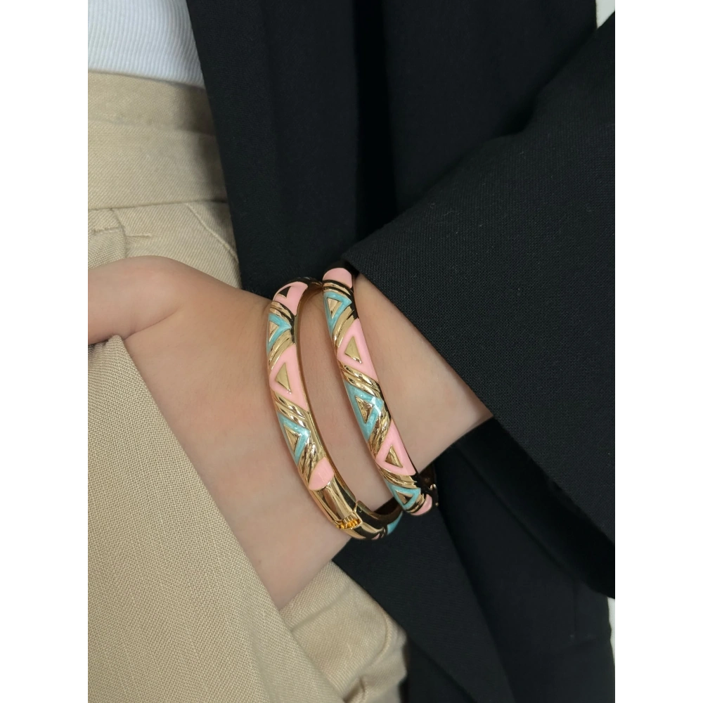 Mavi & Pembe Mineli Kelepçe Bileklik