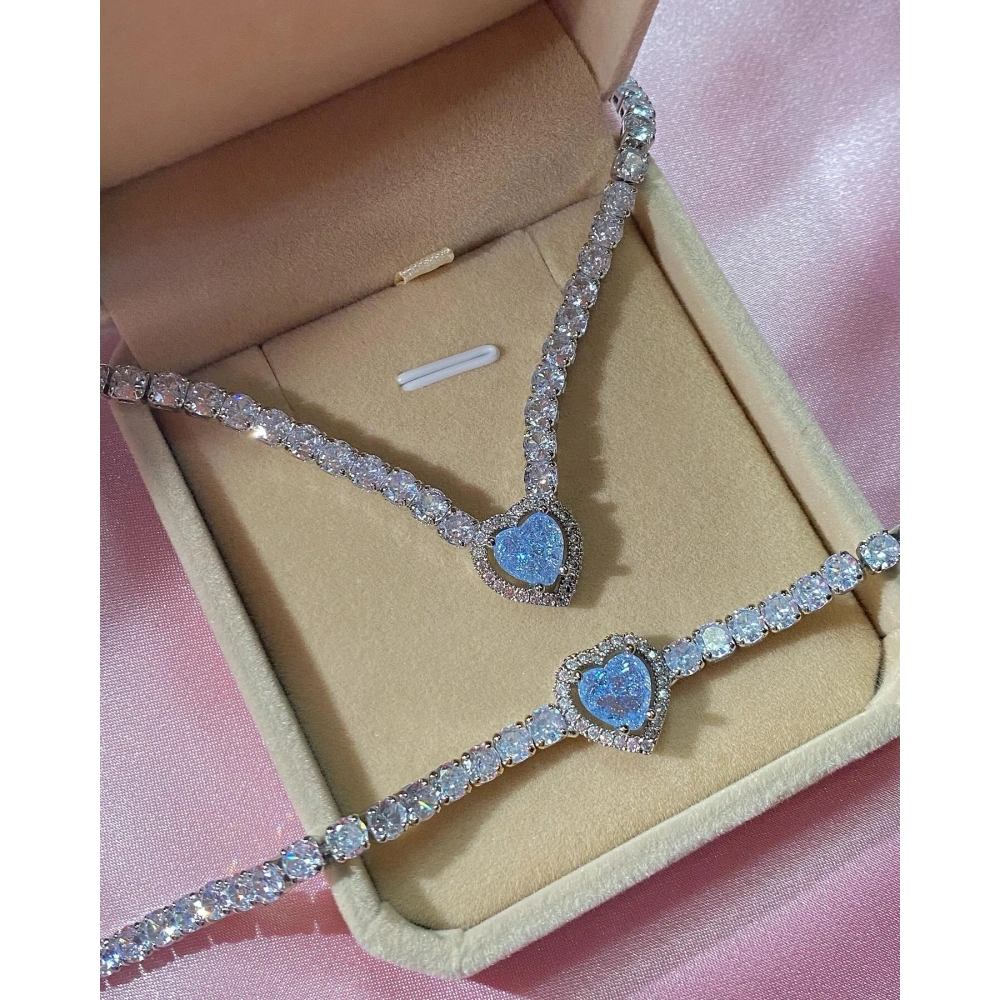Mavi Swarovski Taşlı Set