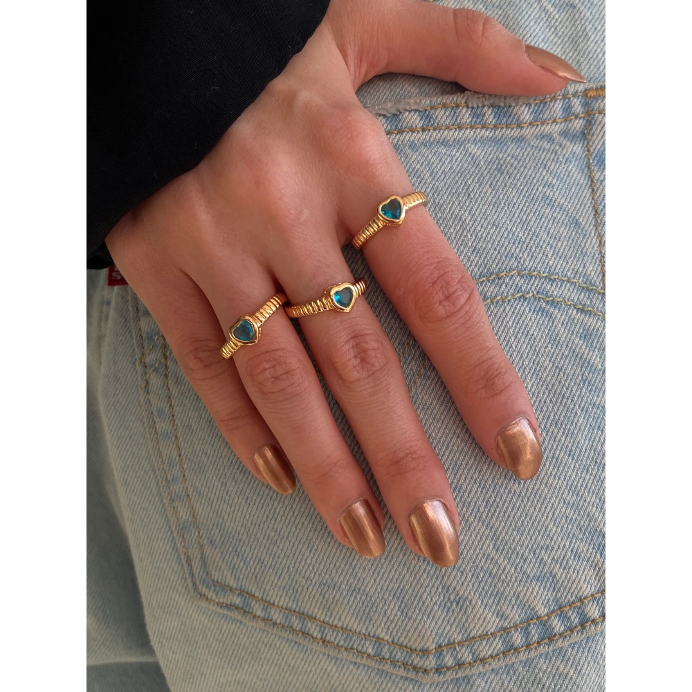 Mavi Taşlı Kalp Yüzük