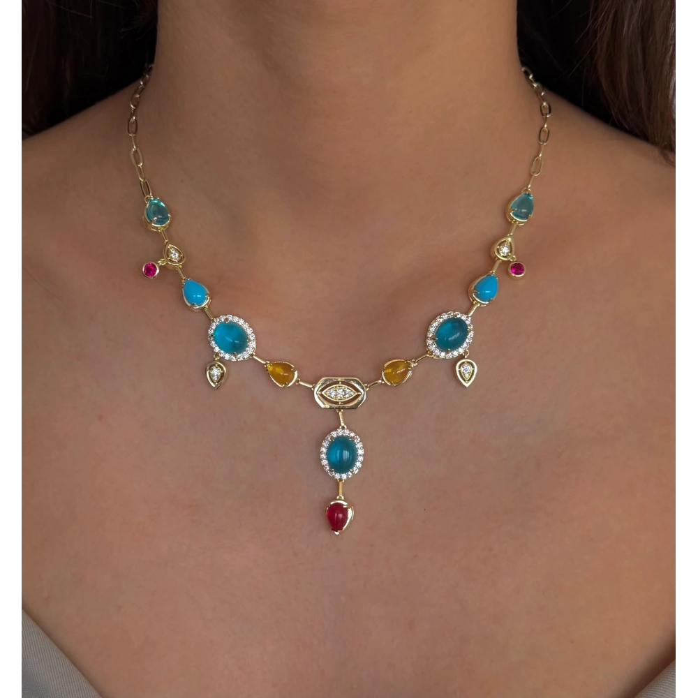 Mavi Taşlı Tasarım Kolye