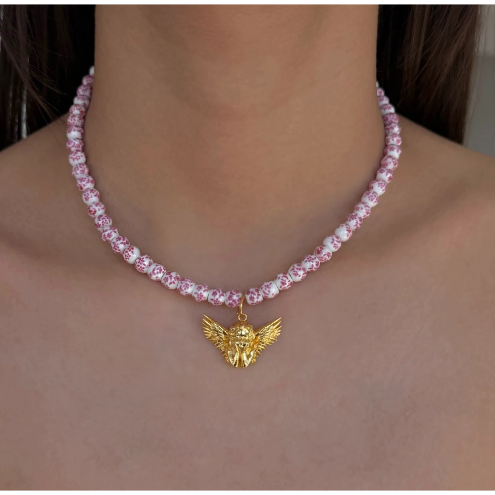 Melek Detay Pembe Tasarım Kolye