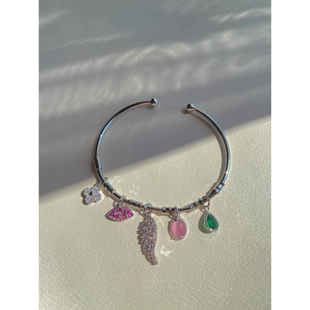 Melek Kanat Detaylı Silver Charm Bileklik