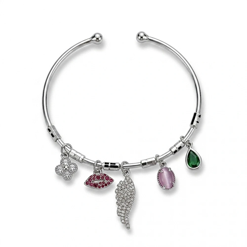 Melek Kanat Detaylı Silver Charm Bileklik