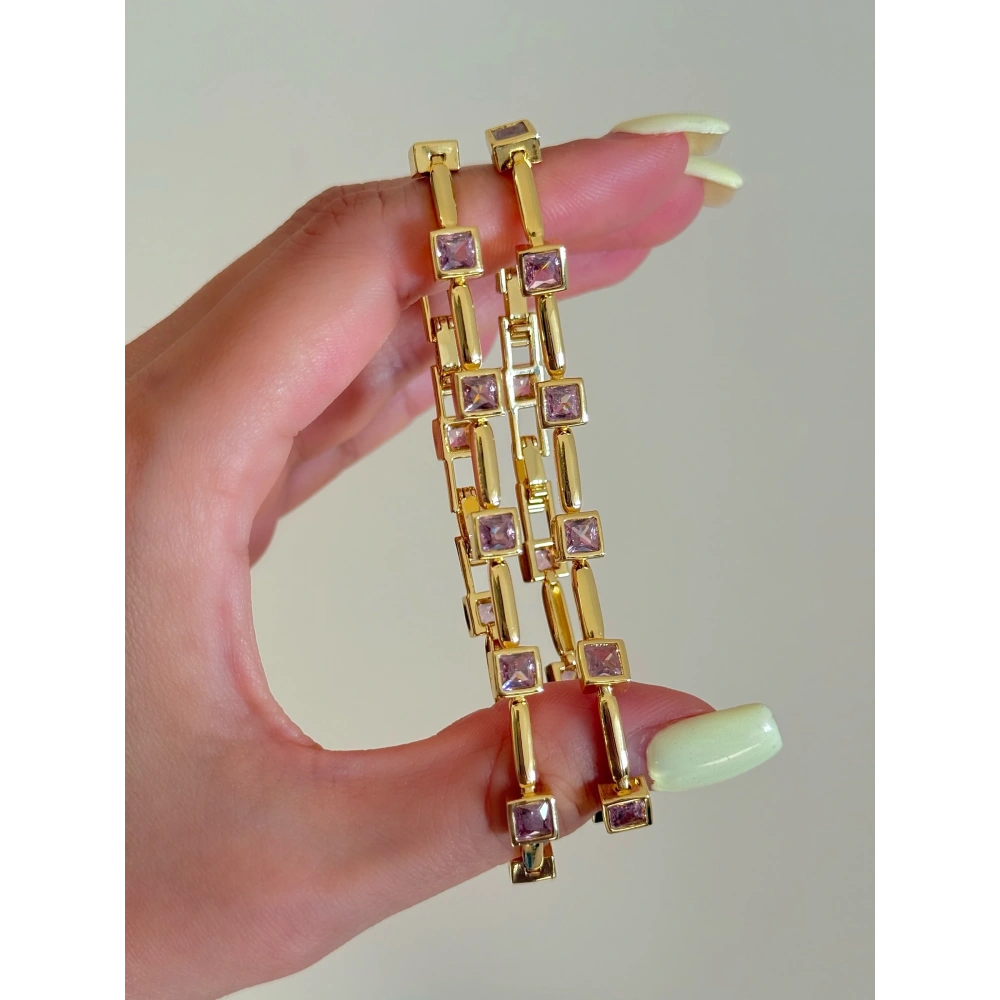 Minimal Pembe Kare Taşlı Bileklik