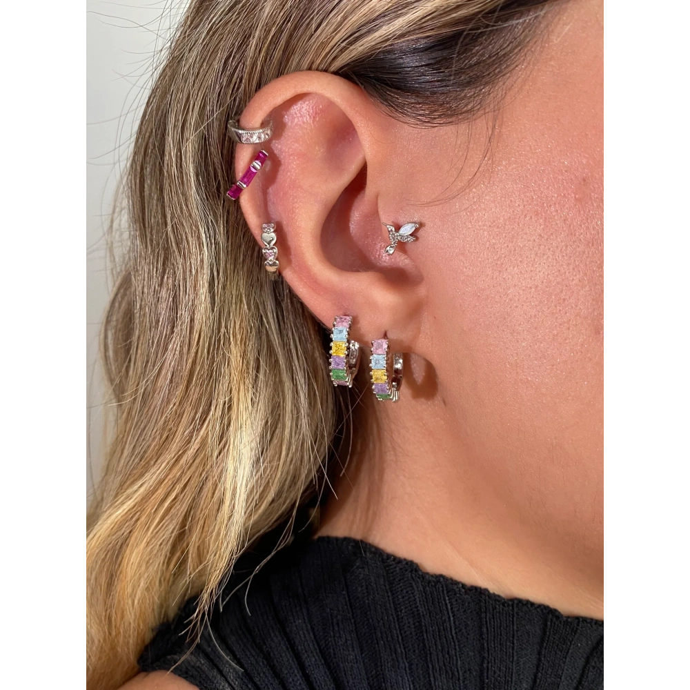 Minimal Renkli Baget Taşlı Küpe