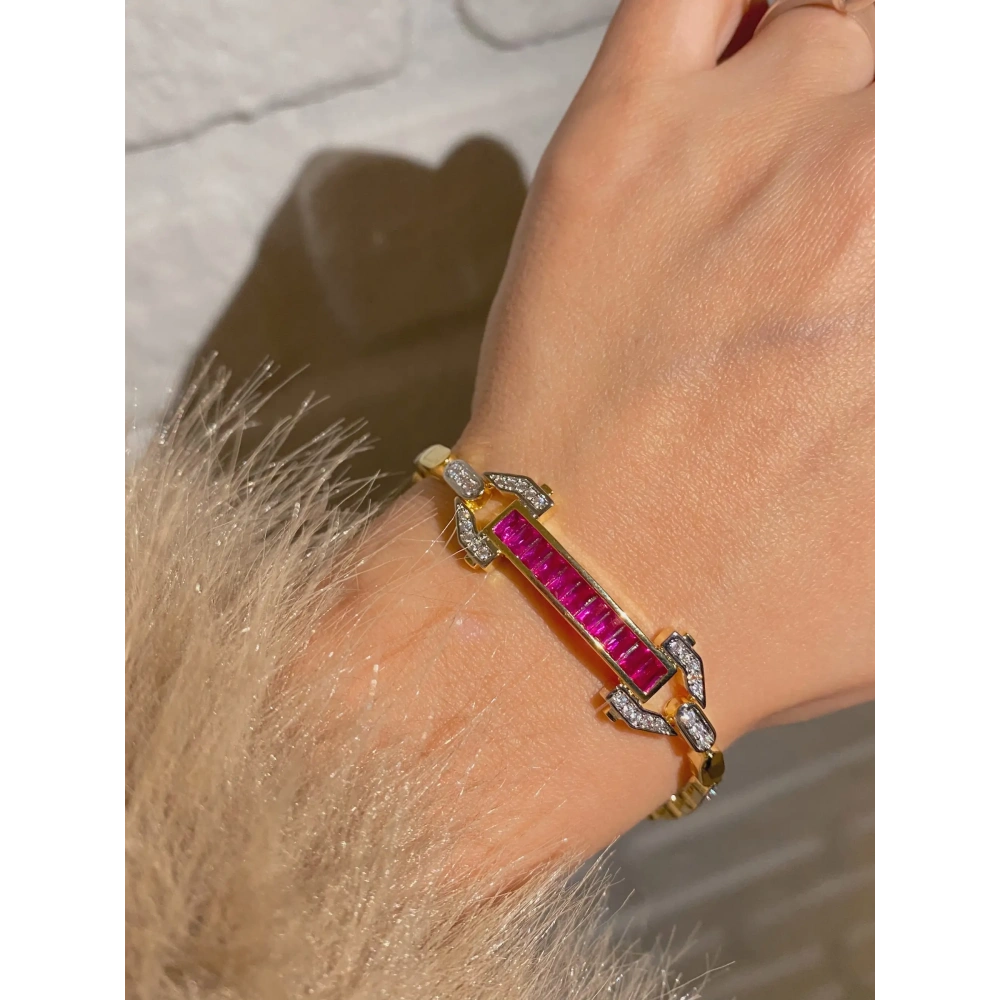 Pembe Baget Taşlı Tasarım Bileklik