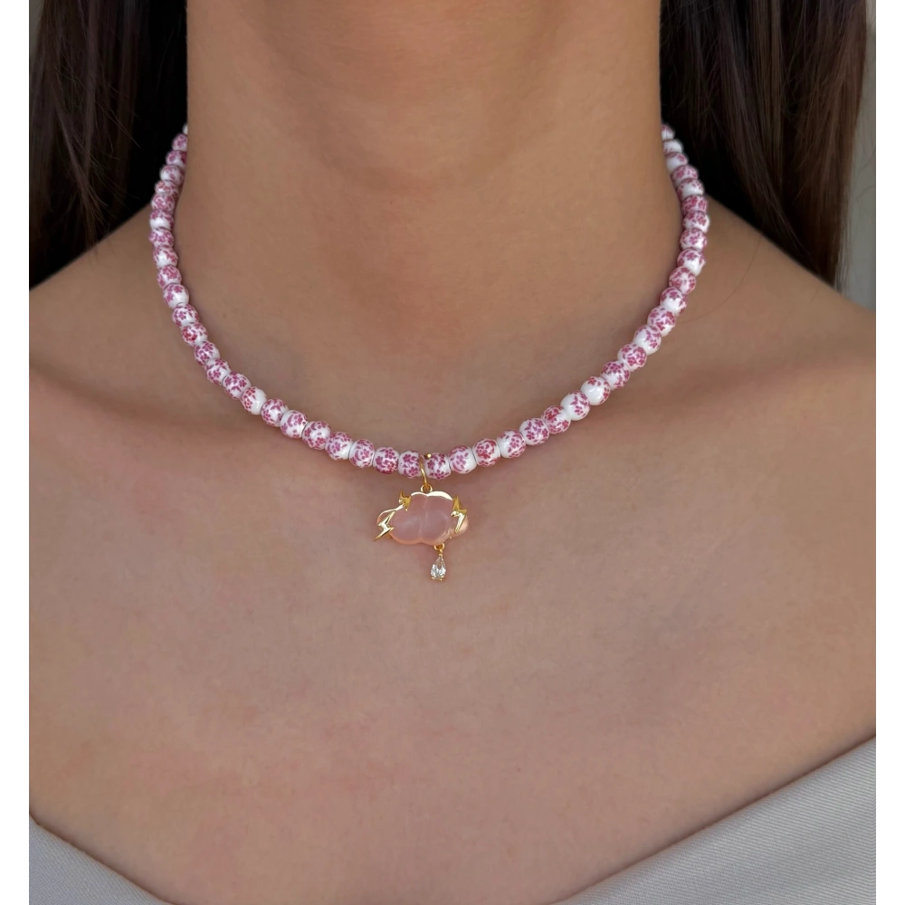 Pembe Bulut Detay Tasarım Kolye